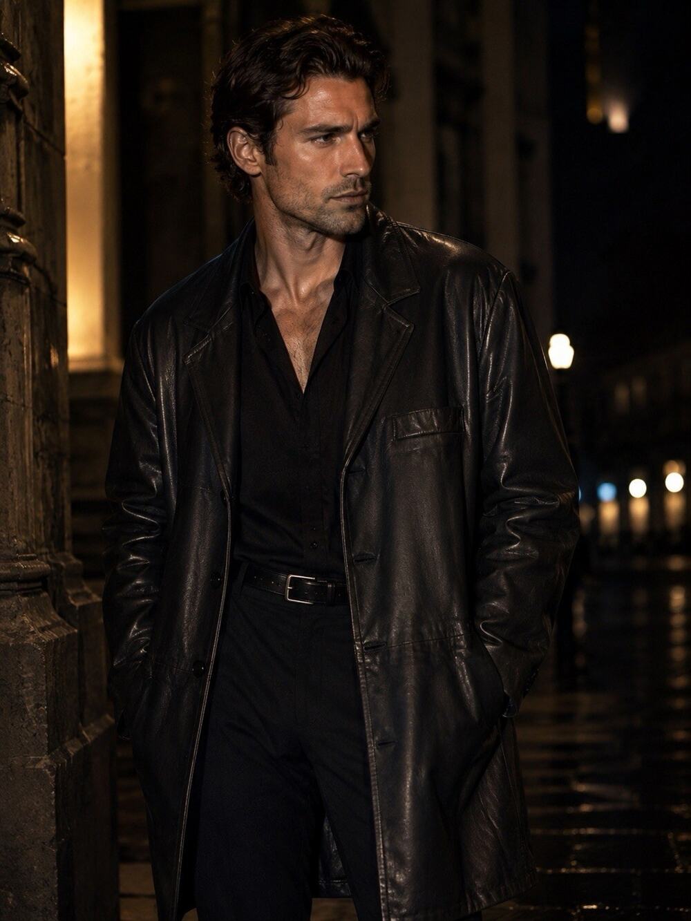Vintage Gianni Versace Men’s Black Leather Blazer Coat Quite Luxury 58 Eu 48 XL